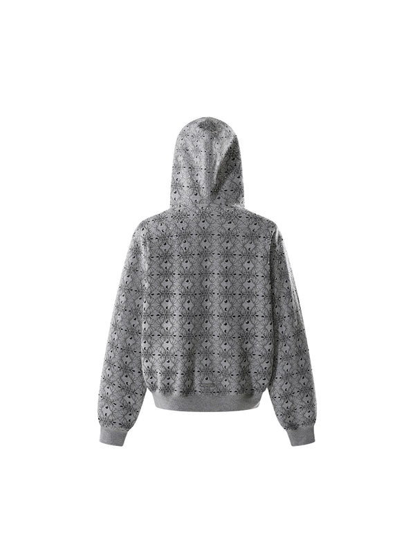 LUMINOUS DAWN DARK PATTERN RHINESTONE ZIP HOODIE