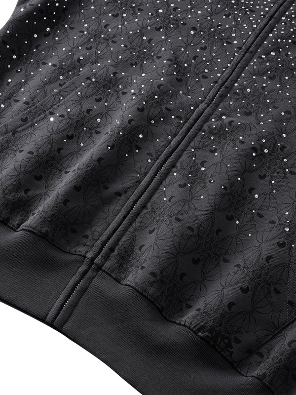 LUMINOUS DAWN DARK PATTERN RHINESTONE ZIP HOODIE