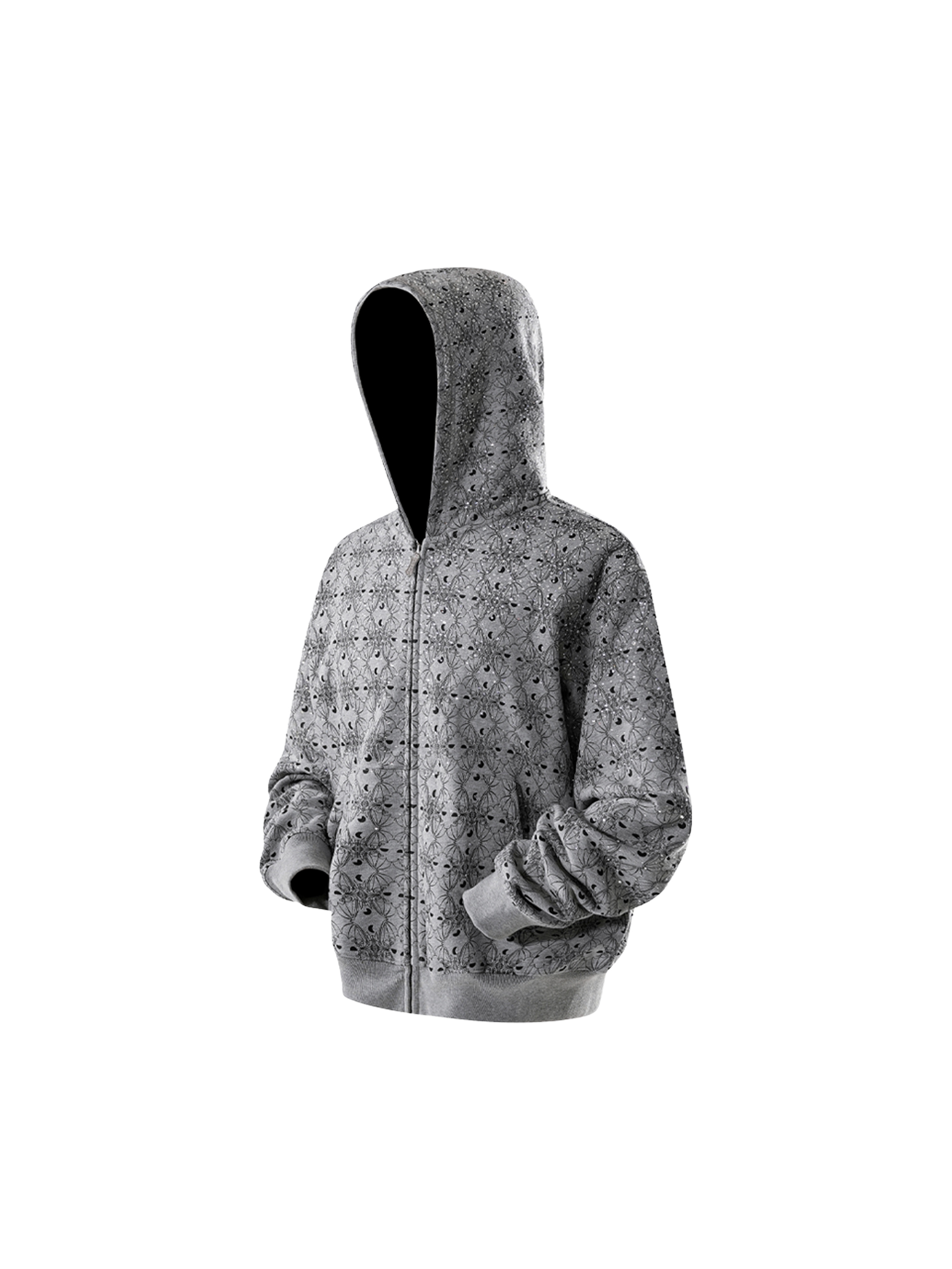 LUMINOUS DAWN DARK PATTERN RHINESTONE ZIP HOODIE