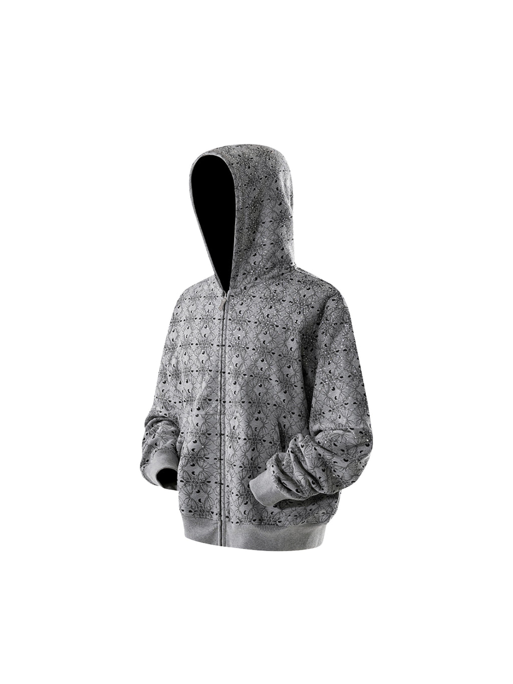 LUMINOUS DAWN DARK PATTERN RHINESTONE ZIP HOODIE
