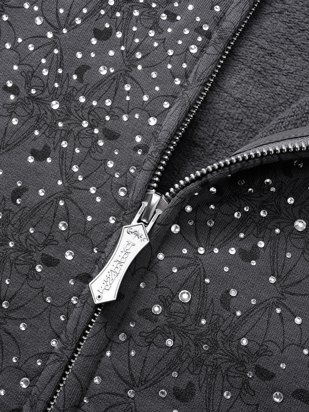 LUMINOUS DAWN DARK PATTERN RHINESTONE ZIP HOODIE