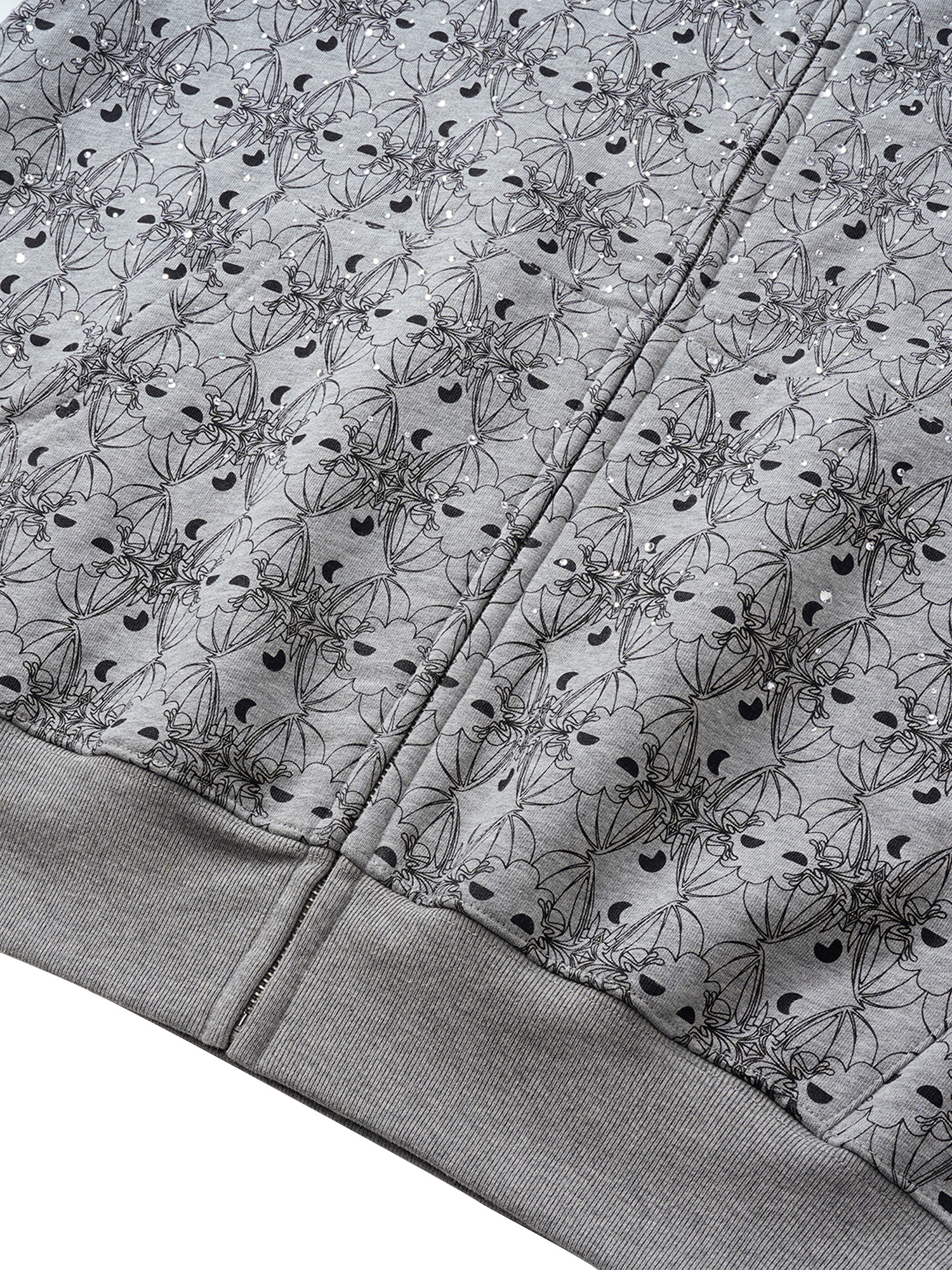 LUMINOUS DAWN DARK PATTERN RHINESTONE ZIP HOODIE