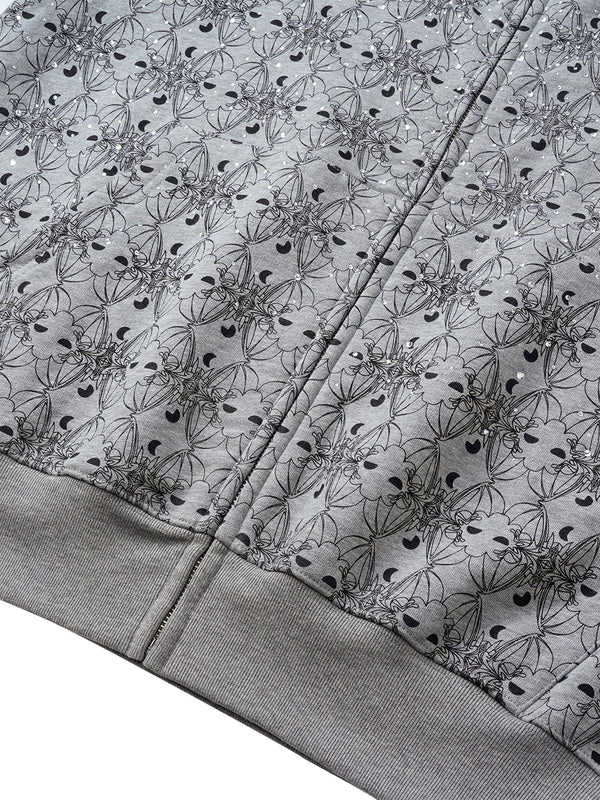 LUMINOUS DAWN DARK PATTERN RHINESTONE ZIP HOODIE