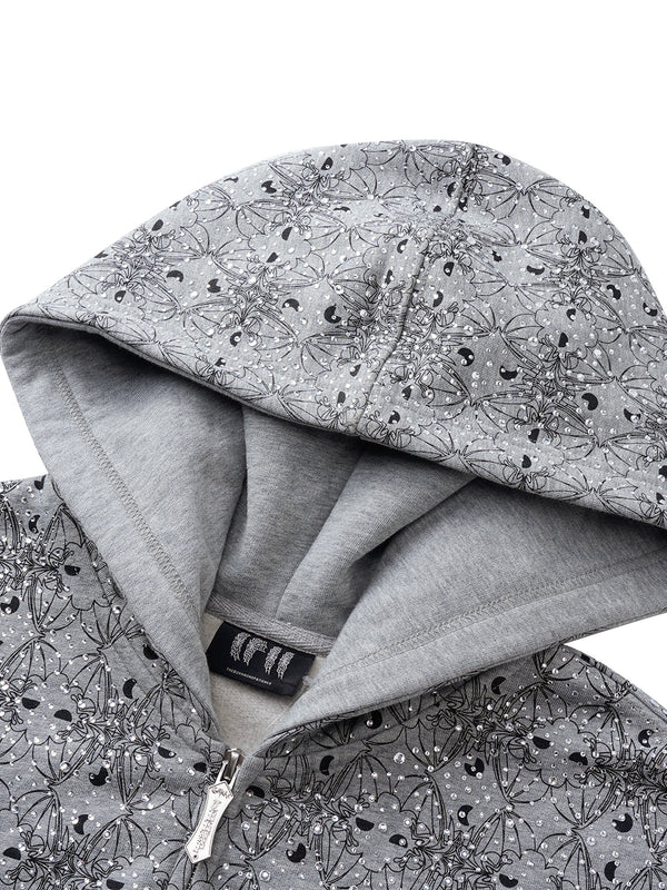 LUMINOUS DAWN DARK PATTERN RHINESTONE ZIP HOODIE
