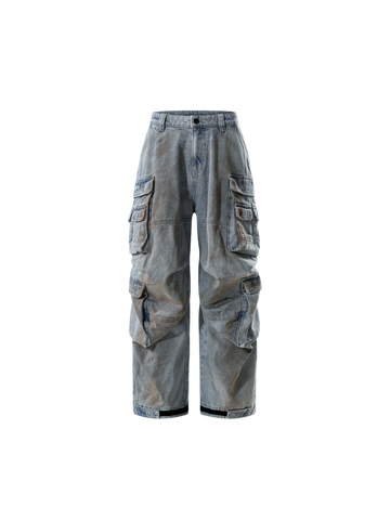 TBHNP Disciple mud-dyed multi-pocket baggy cargo pants — men's streetwear cargo pants