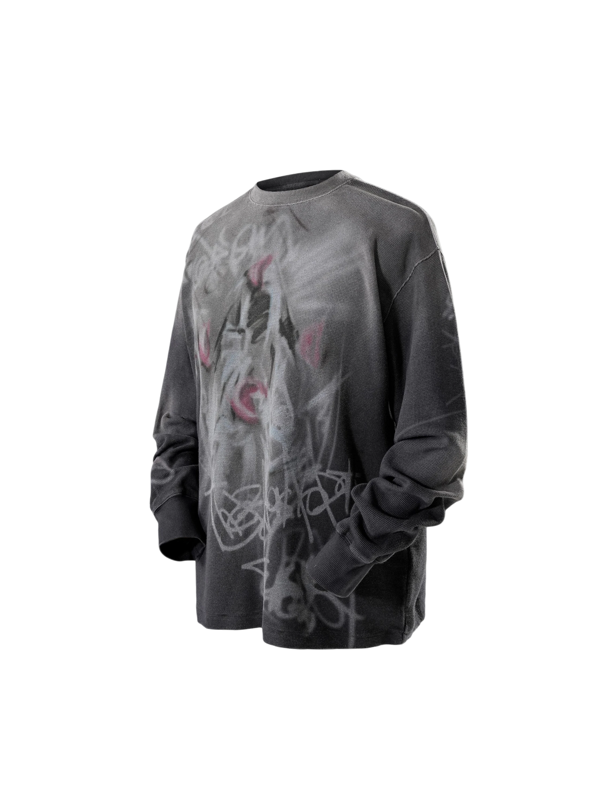 TBHNP Disciple graffiti spray long-sleeve tee, dark grey — men's streetwear graphic tee