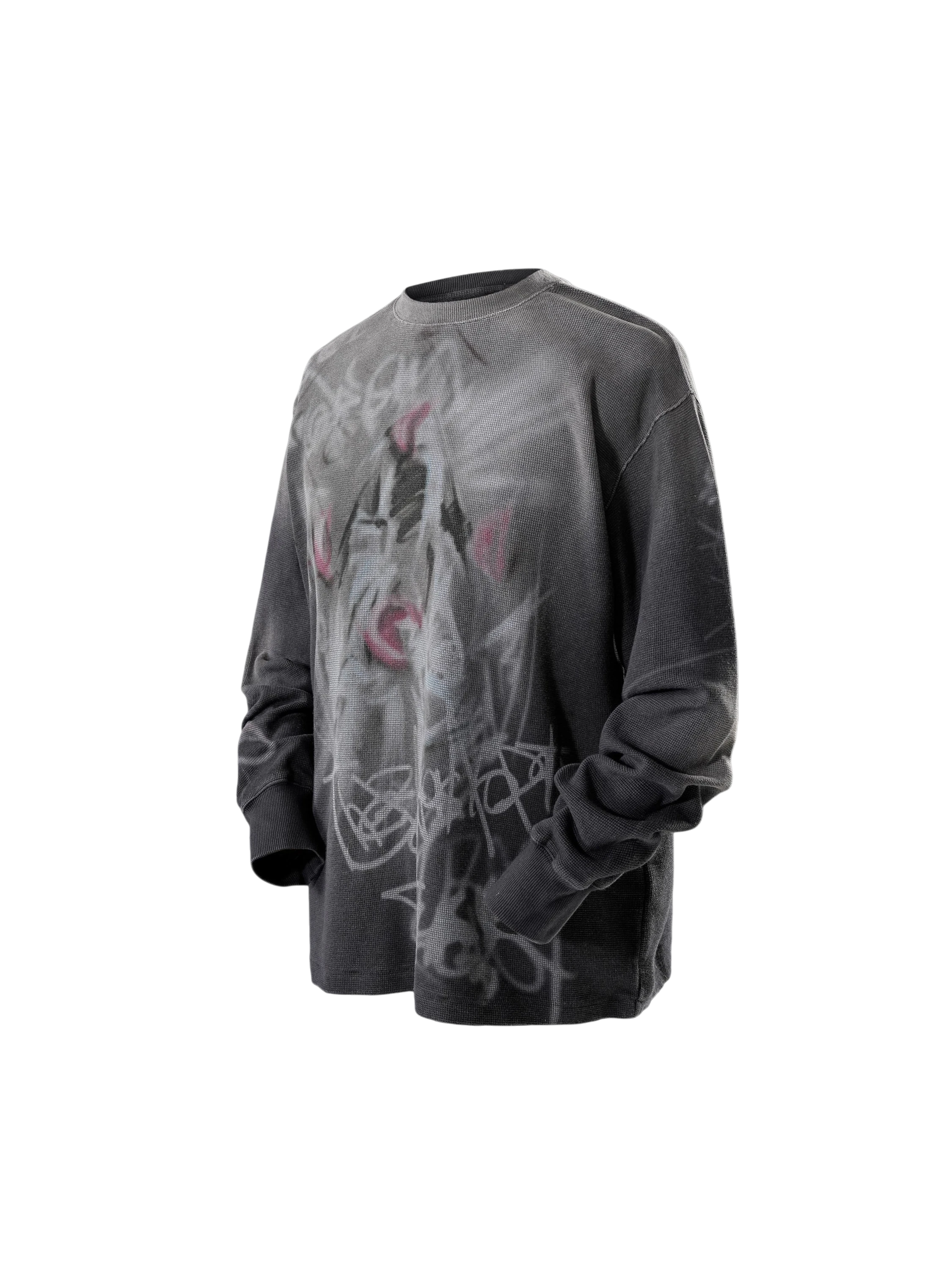 TBHNP Disciple graffiti spray long-sleeve tee, dark grey — men's streetwear graphic tee