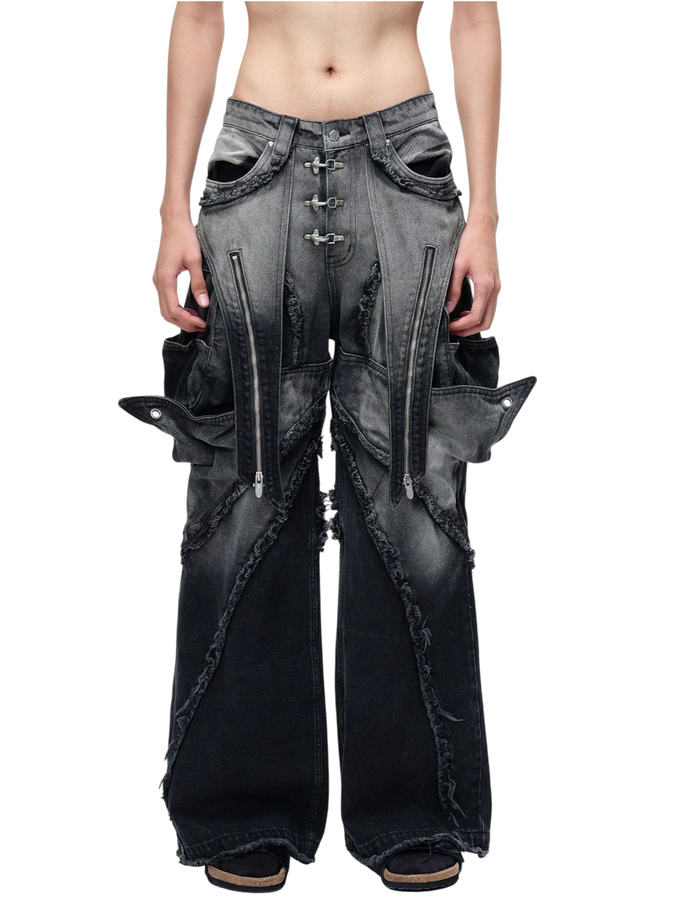 TBHNP Luminous Dawn sculpted bat flare jeans, black — men's streetwear denim