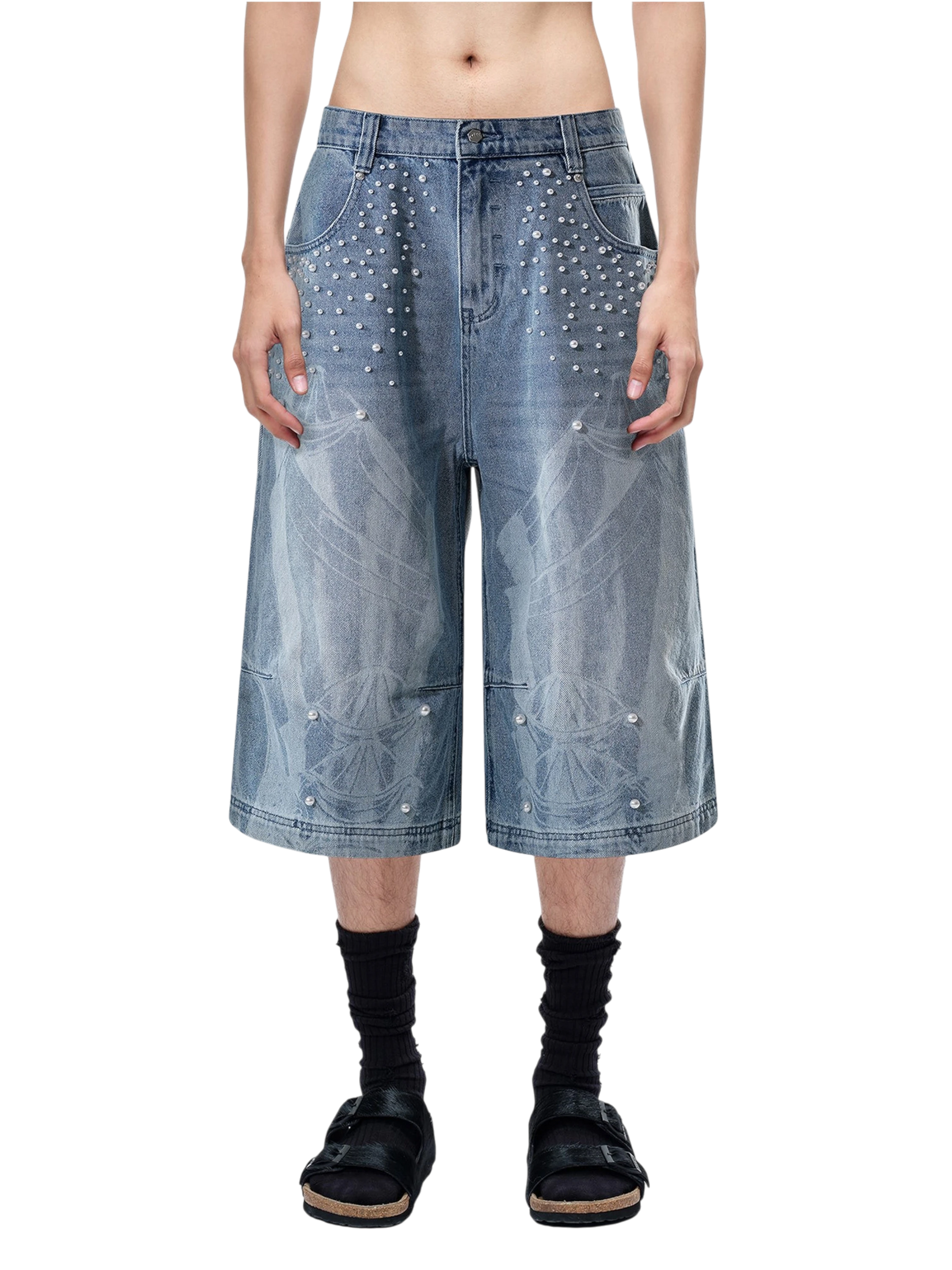 TBHNP Luminous Dawn pearl armor cropped wide-leg jeans — men's streetwear denim