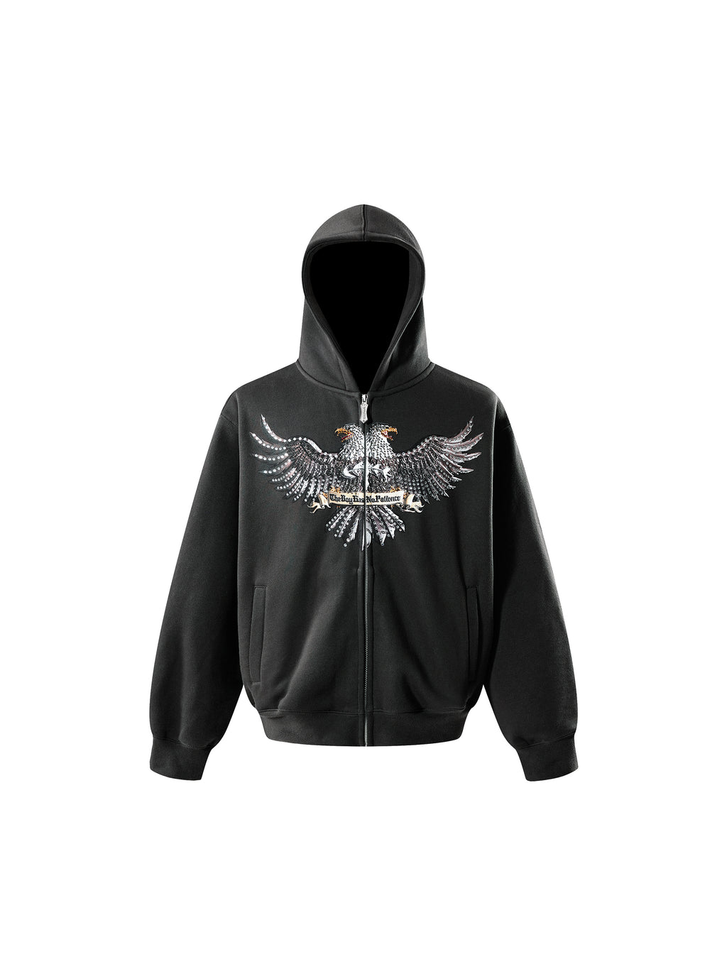 LUMINOUS DAWN DOUBLE-HEADED EAGLE RHINESTONE PRINTED ZIP HOODIE