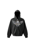 LUMINOUS DAWN DOUBLE-HEADED EAGLE RHINESTONE PRINTED ZIP HOODIE