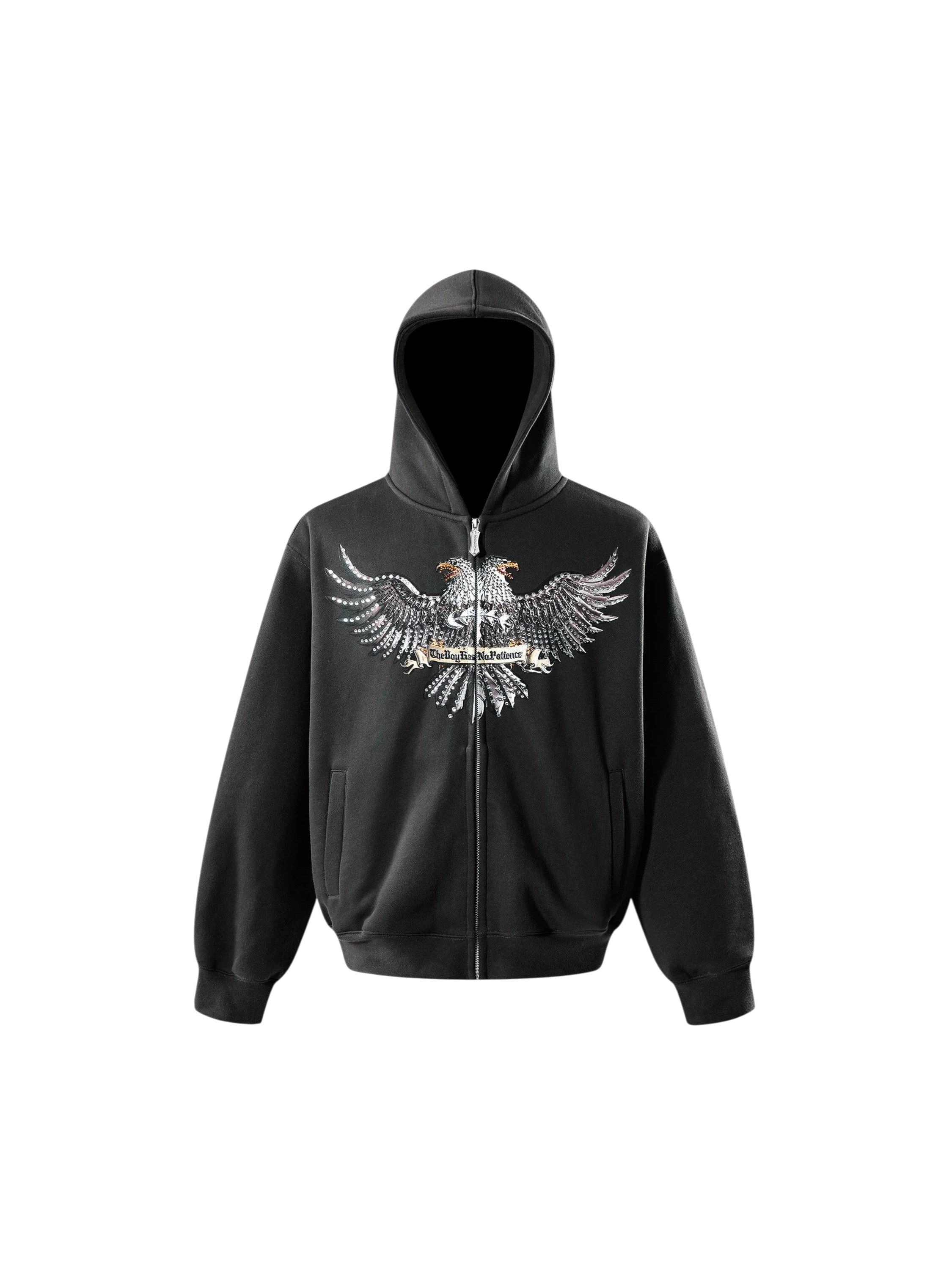 LUMINOUS DAWN DOUBLE-HEADED EAGLE RHINESTONE ZIP HOODIE