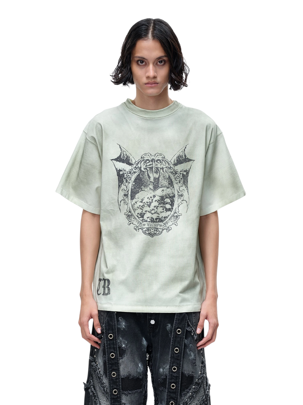 TBHNP Luminous Dawn knight badge washed t-shirt, white — men's streetwear graphic tee