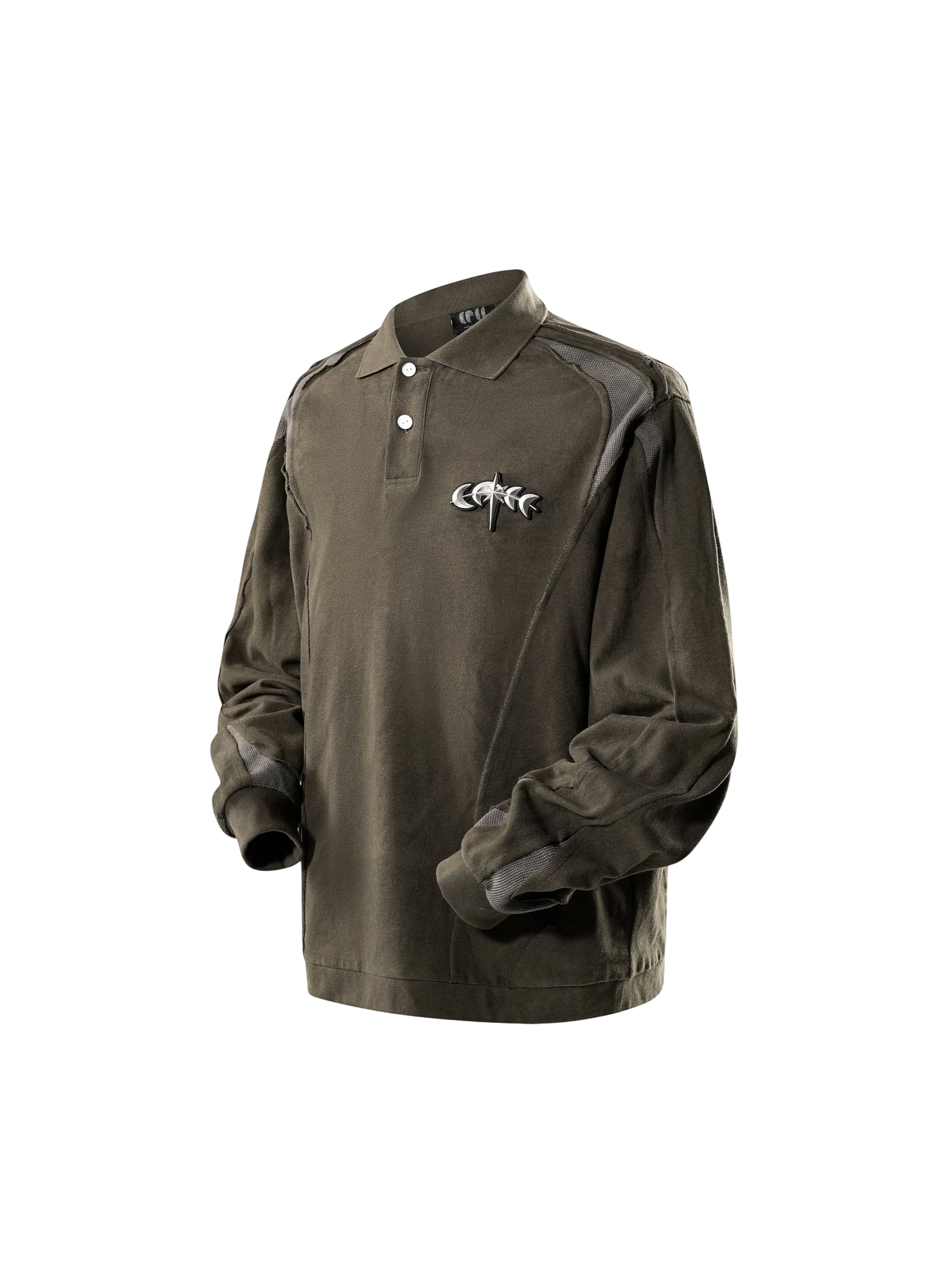 TBHNP Luminous Dawn structured seam long-sleeve polo shirt — men's streetwear polo