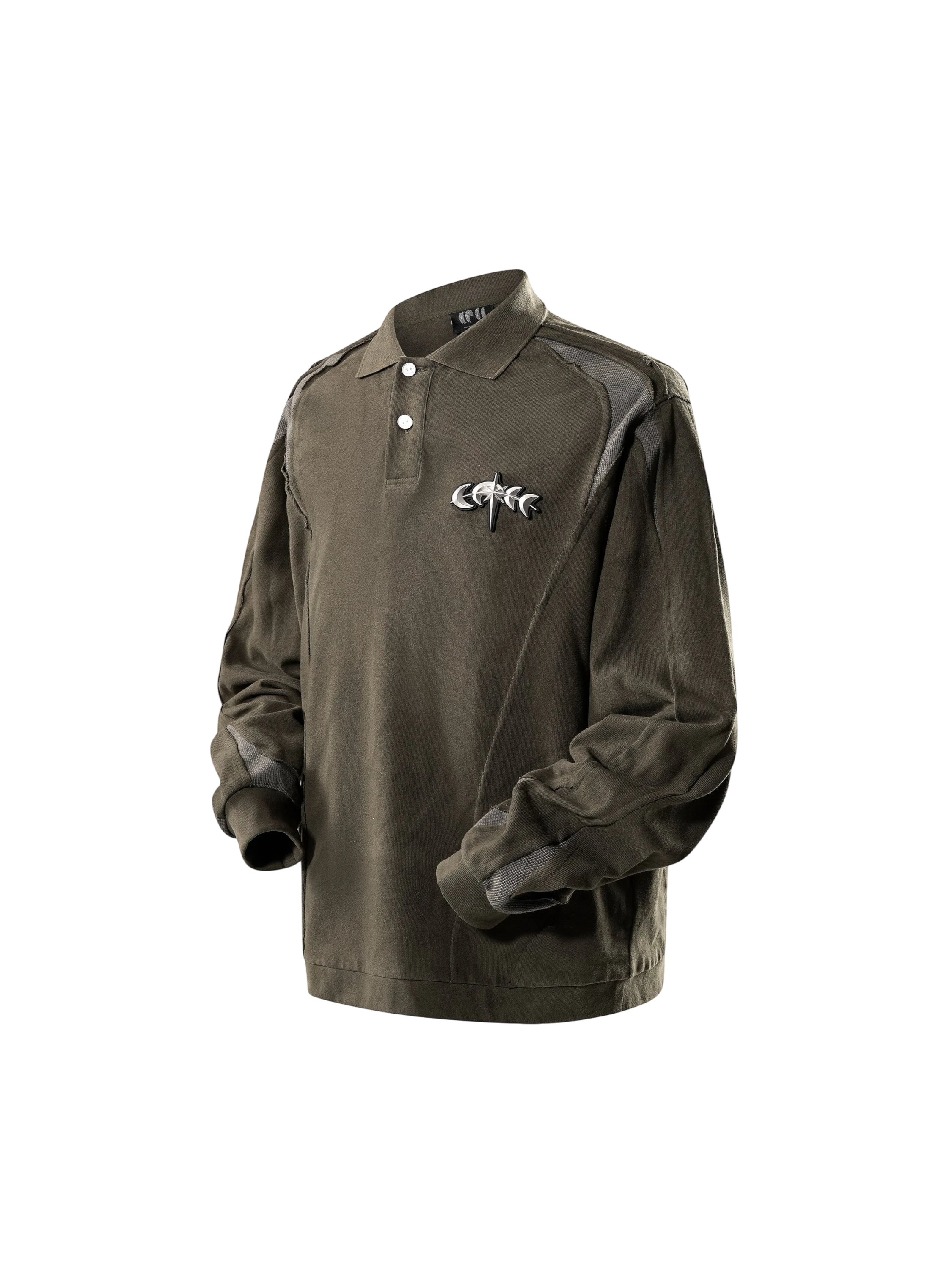 TBHNP Luminous Dawn structured seam long-sleeve polo shirt — men's streetwear polo