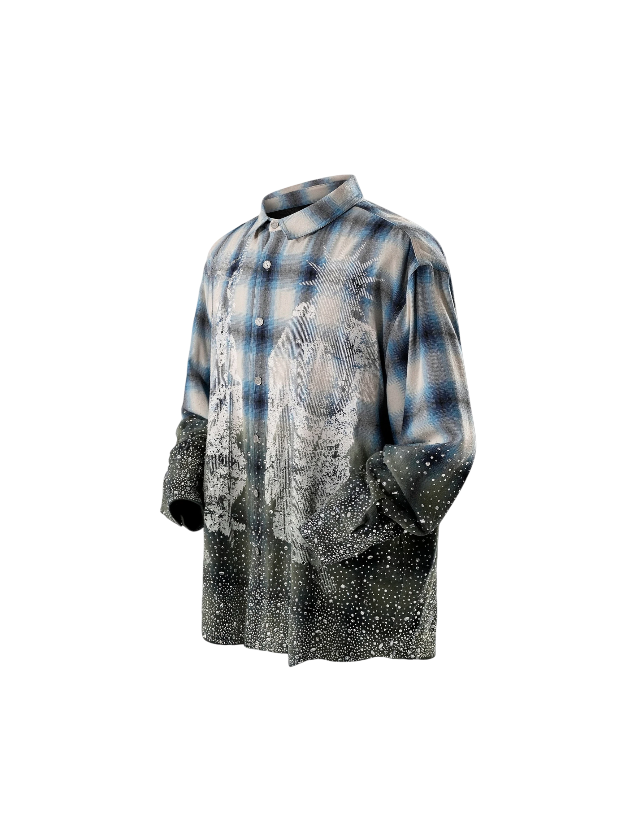 TBHNP Disciple Double Saint rhinestone plaid flannel shirt — men's gothic streetwear button-up