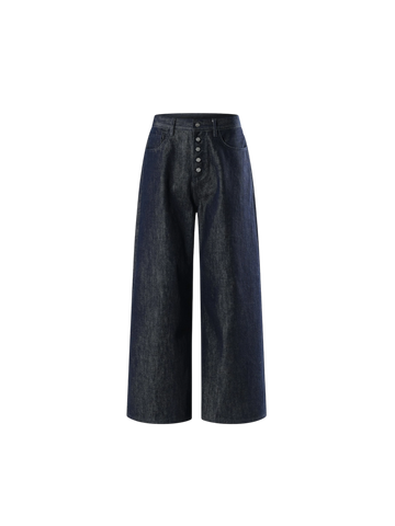 TBHNP Luminous Dawn button-fly wide-leg jeans, dark blue — men's streetwear denim
