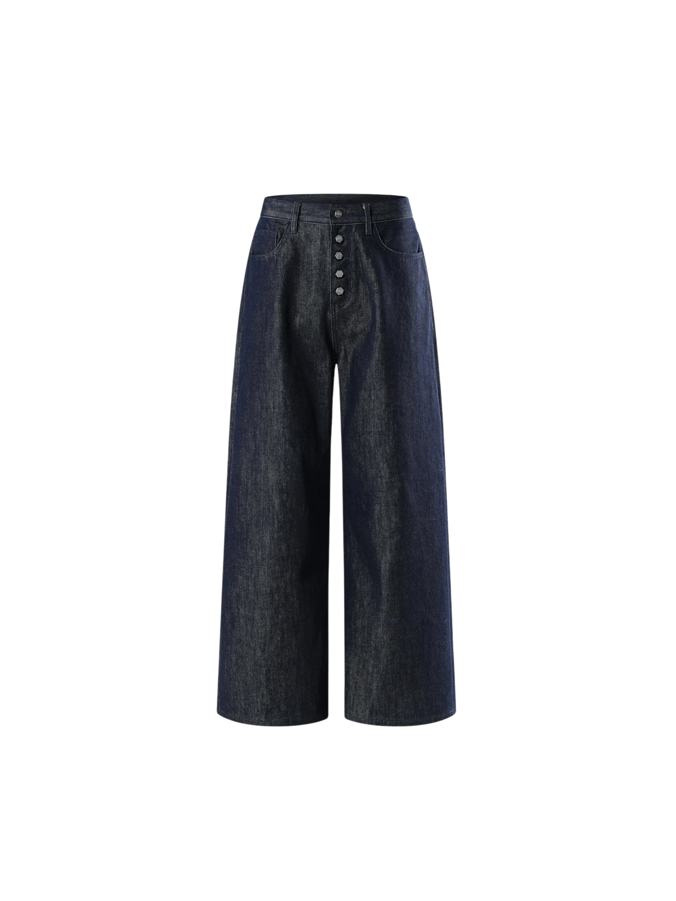 TBHNP Luminous Dawn button-fly wide-leg jeans, dark blue — men's streetwear denim