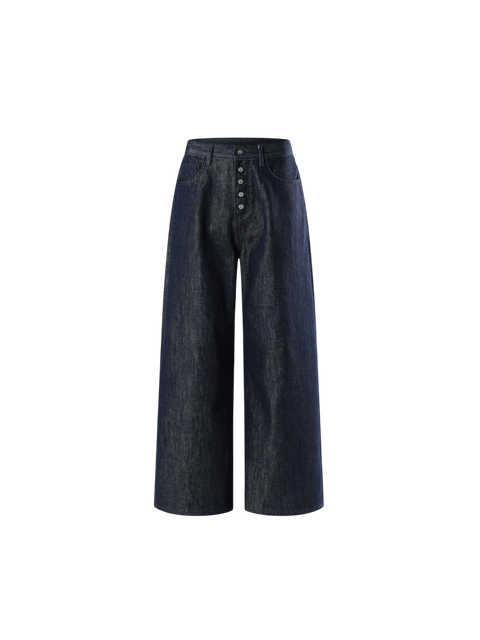 TBHNP Luminous Dawn button-fly wide-leg jeans, dark blue — men's streetwear denim