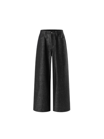 TBHNP Luminous Dawn coated baggy wide-leg jeans, black — men's streetwear denim