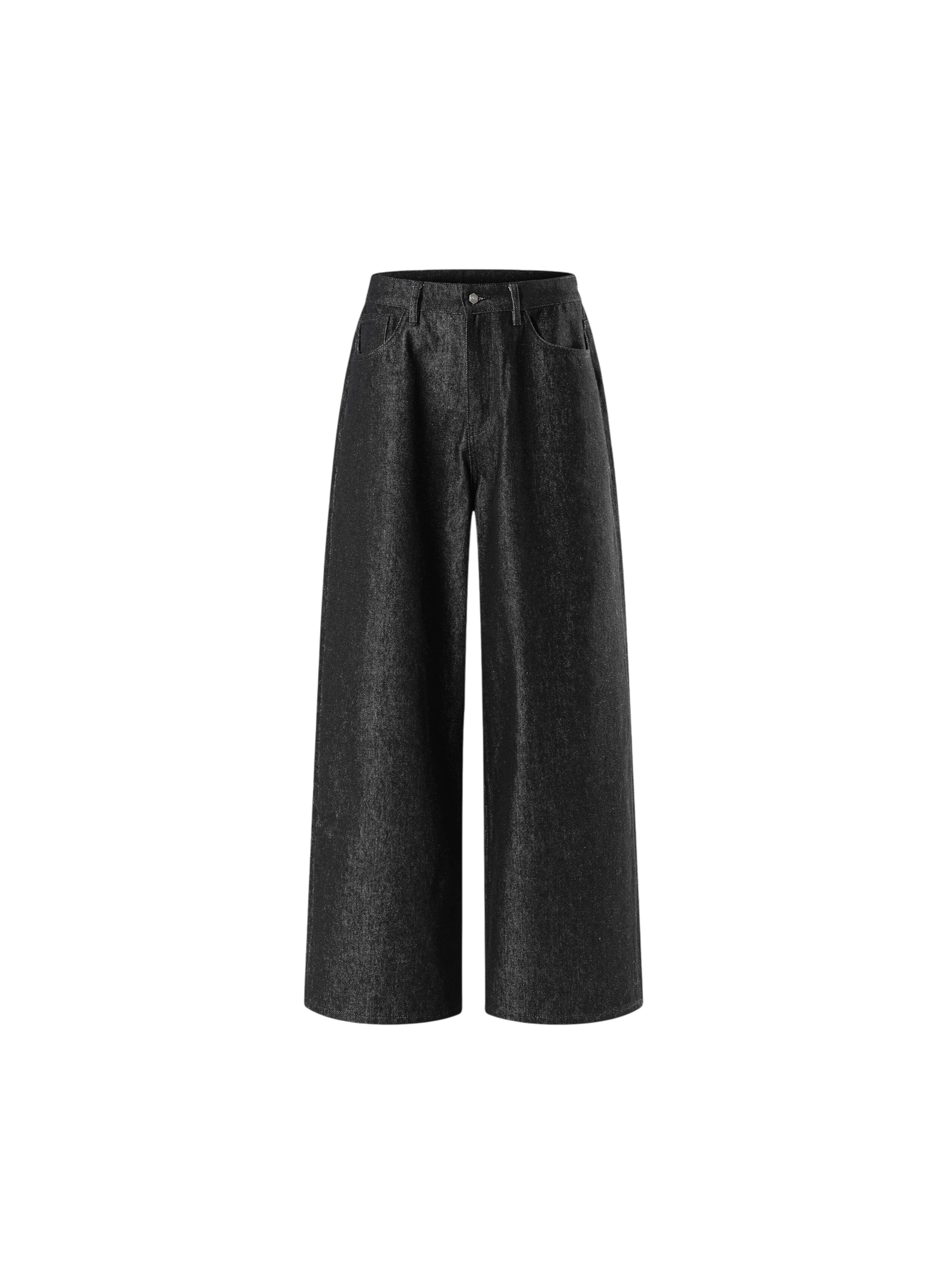 TBHNP Luminous Dawn coated baggy wide-leg jeans, black — men's streetwear denim