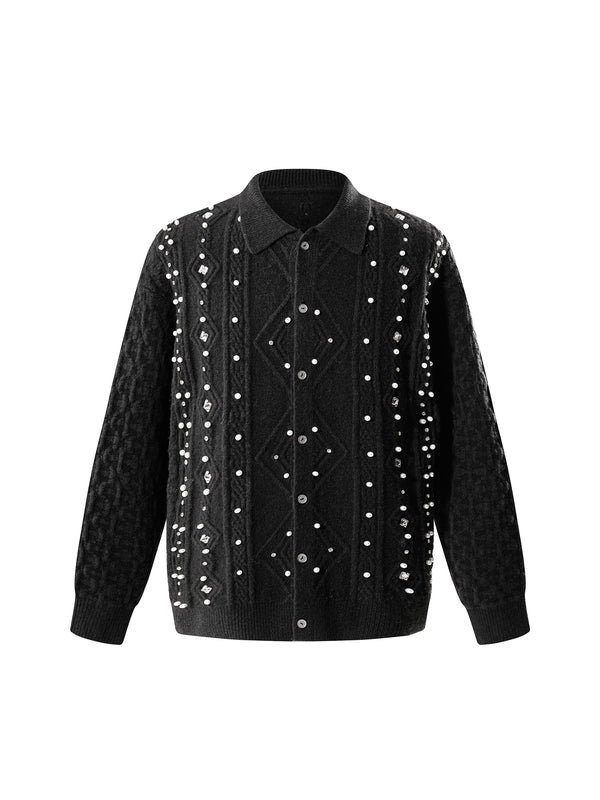 LUMINOUS DAWN RHINESTONE COLLARED CARDIGAN