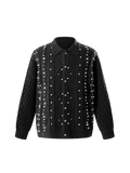 LUMINOUS DAWN RHINESTONE COLLARED KNIT CARDIGAN