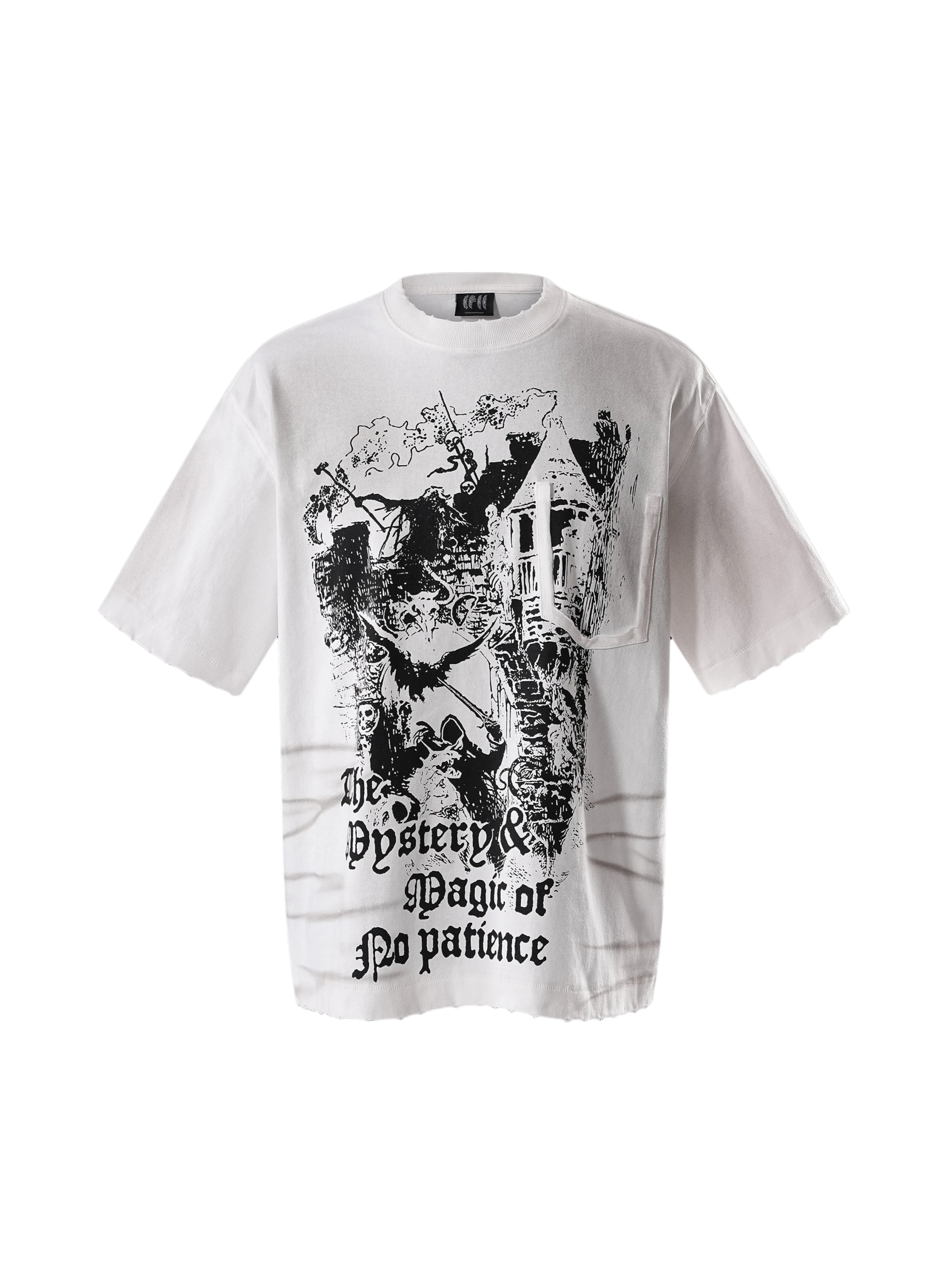 TBHNP Luminous Dawn gothic castle print heavyweight t-shirt, white — men's streetwear graphic tee