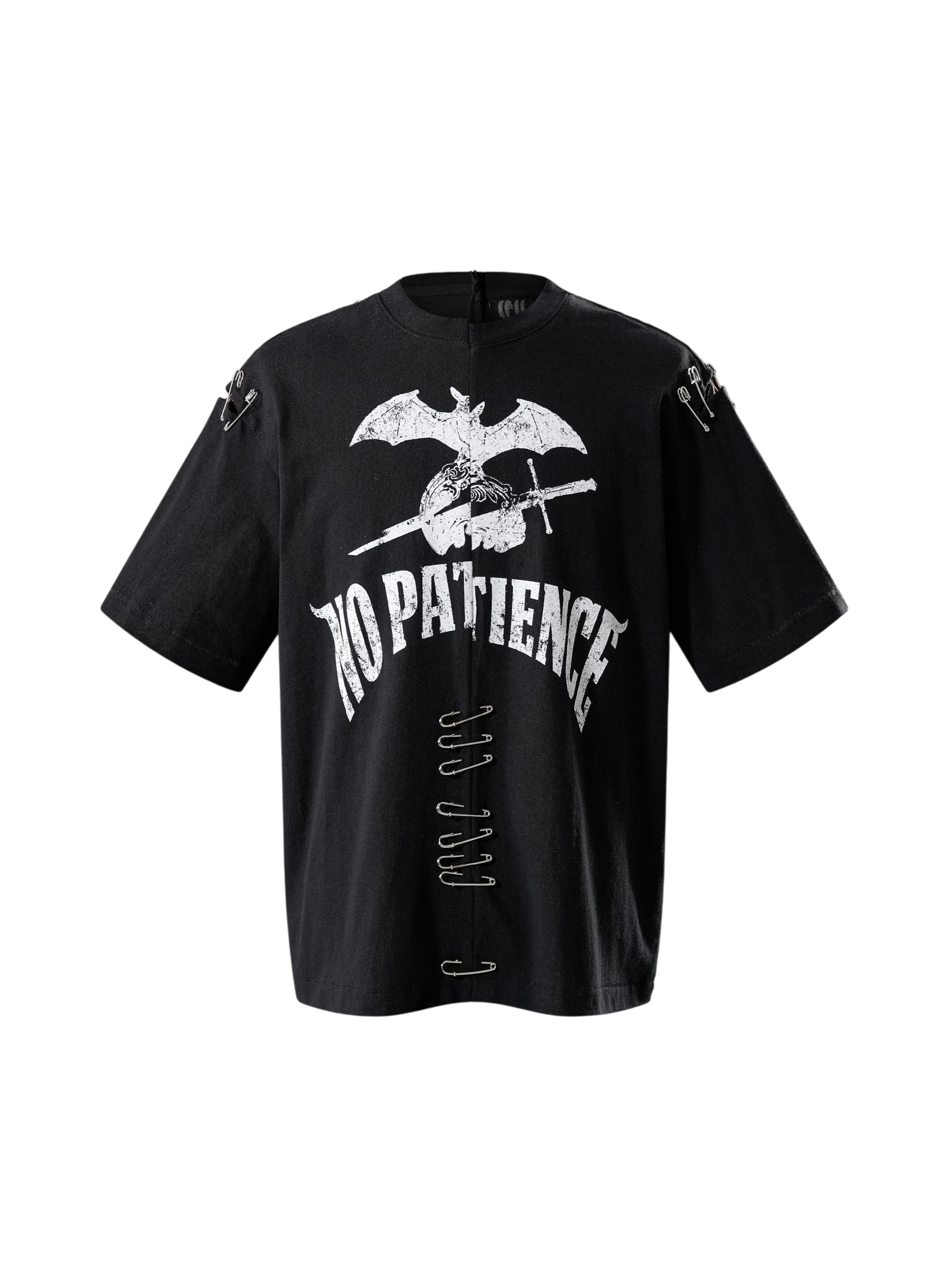TBHNP Luminous Dawn destroyed patchwork heavyweight t-shirt, black — men's streetwear graphic tee