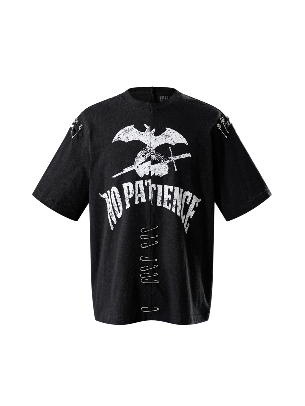 TBHNP Luminous Dawn destroyed patchwork heavyweight t-shirt, black — men's streetwear graphic tee