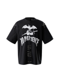 TBHNP Luminous Dawn destroyed patchwork heavyweight t-shirt, black — men's streetwear graphic tee