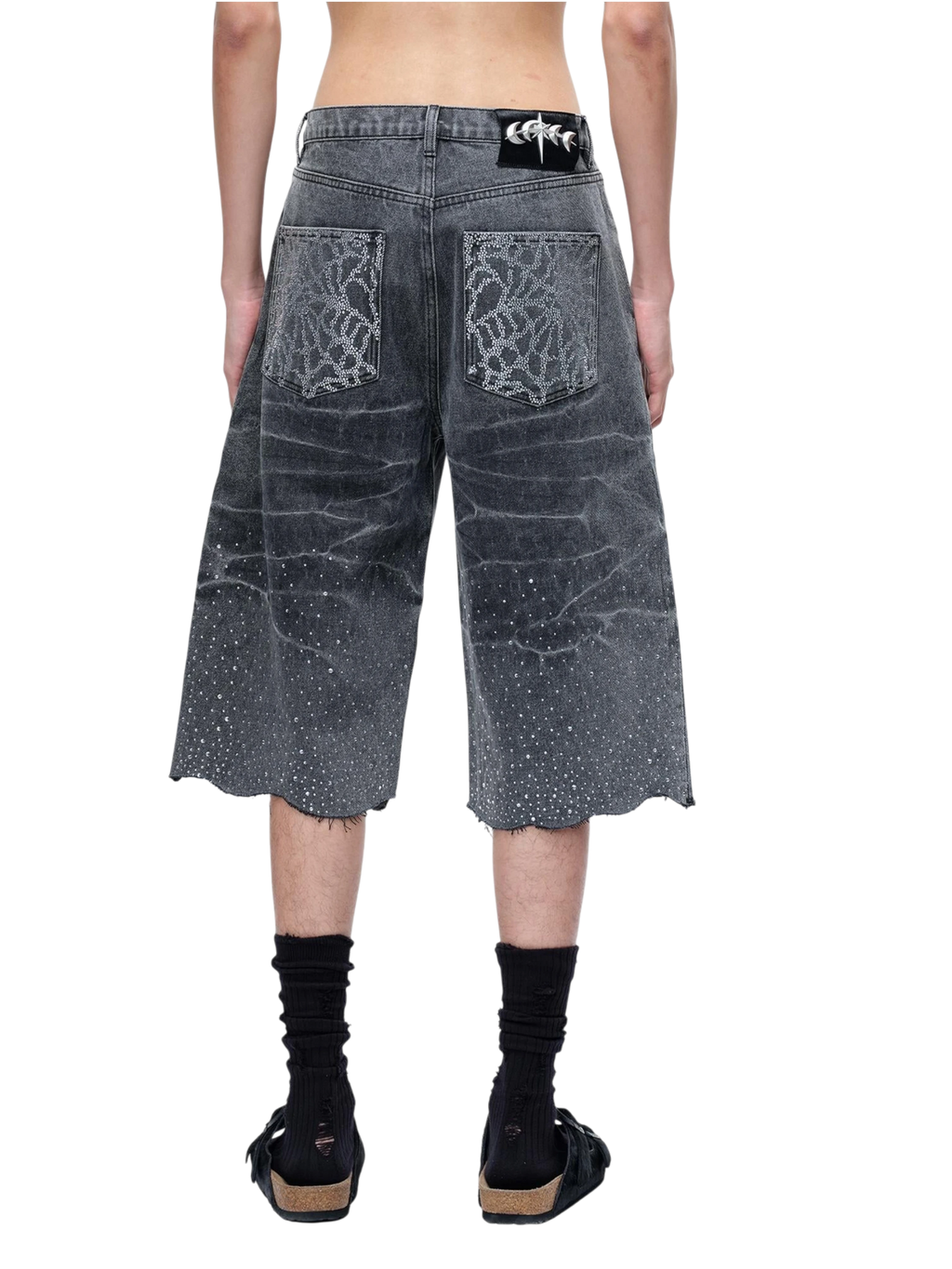 TBHNP Luminous Dawn cobweb rhinestone cropped jeans — men's streetwear denim