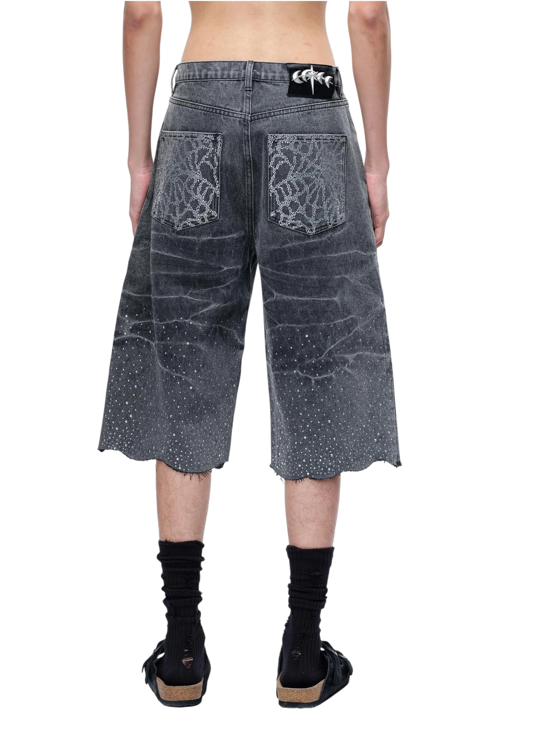 TBHNP Luminous Dawn cobweb rhinestone cropped jeans — men's streetwear denim