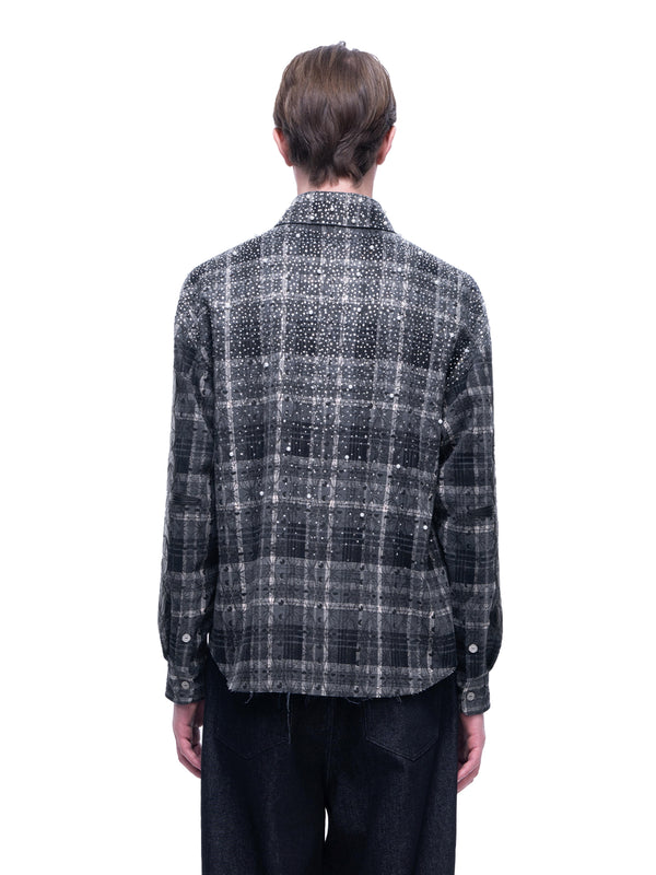 LUMINOUS DAWN RHINESTONE PEARL BAT PATTERN L-S SHIRT