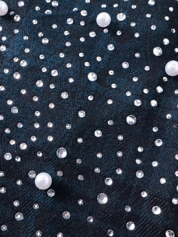 LUMINOUS DAWN RHINESTONE PEARL BAT PATTERN L-S SHIRT