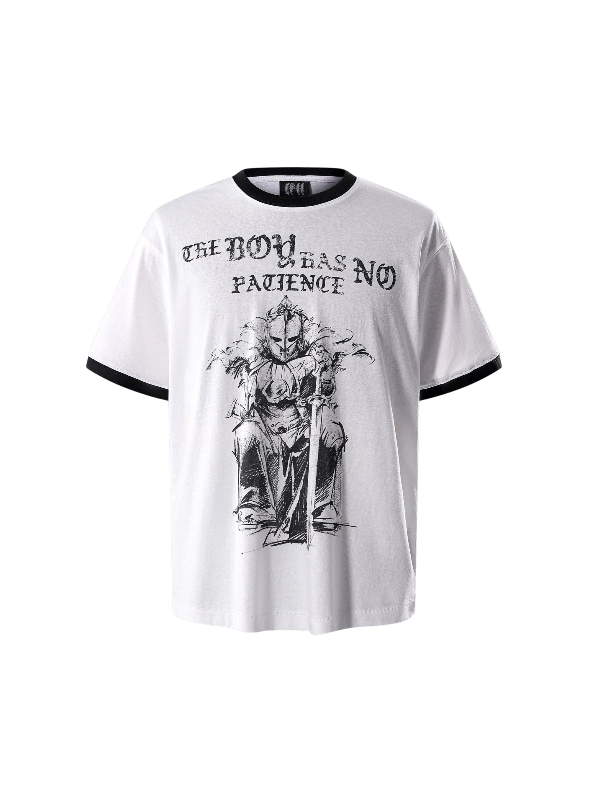 TBHNP Luminous Dawn sketch knight rhinestone ringer tee — men's streetwear graphic tee