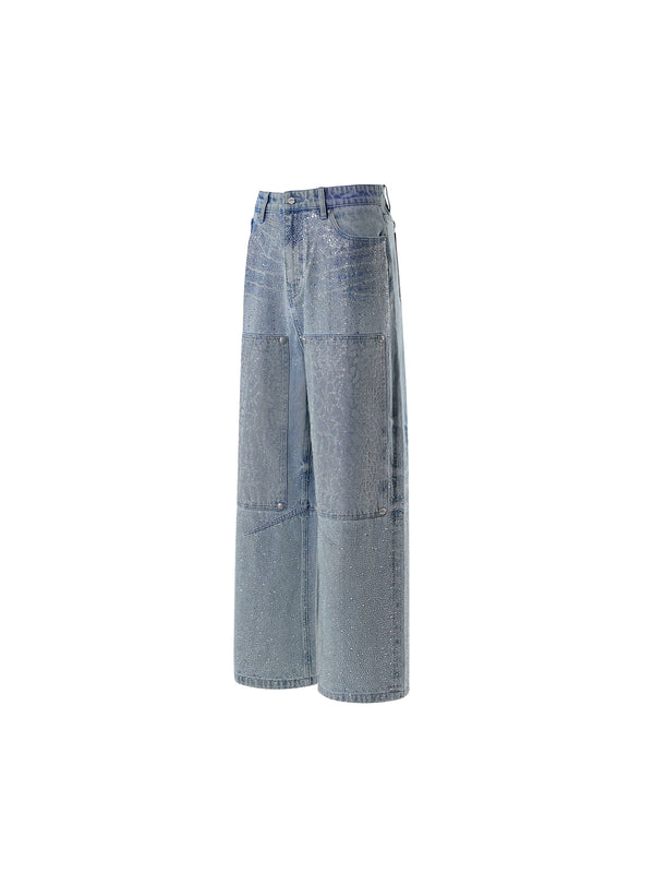 LUMINOUS DAWN RHINESTONE PEARL MESH JEANS