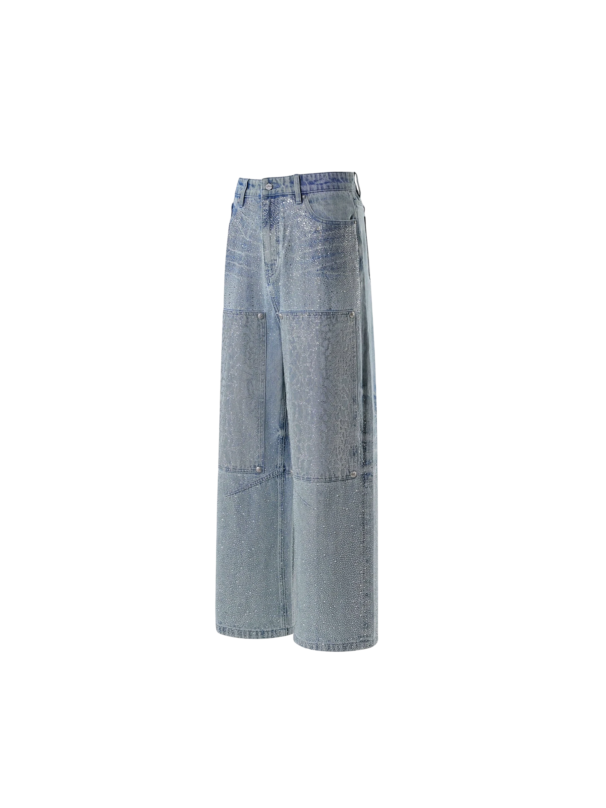 TBHNP Luminous Dawn gradient rhinestone wide-leg jeans, blue — men's streetwear denim