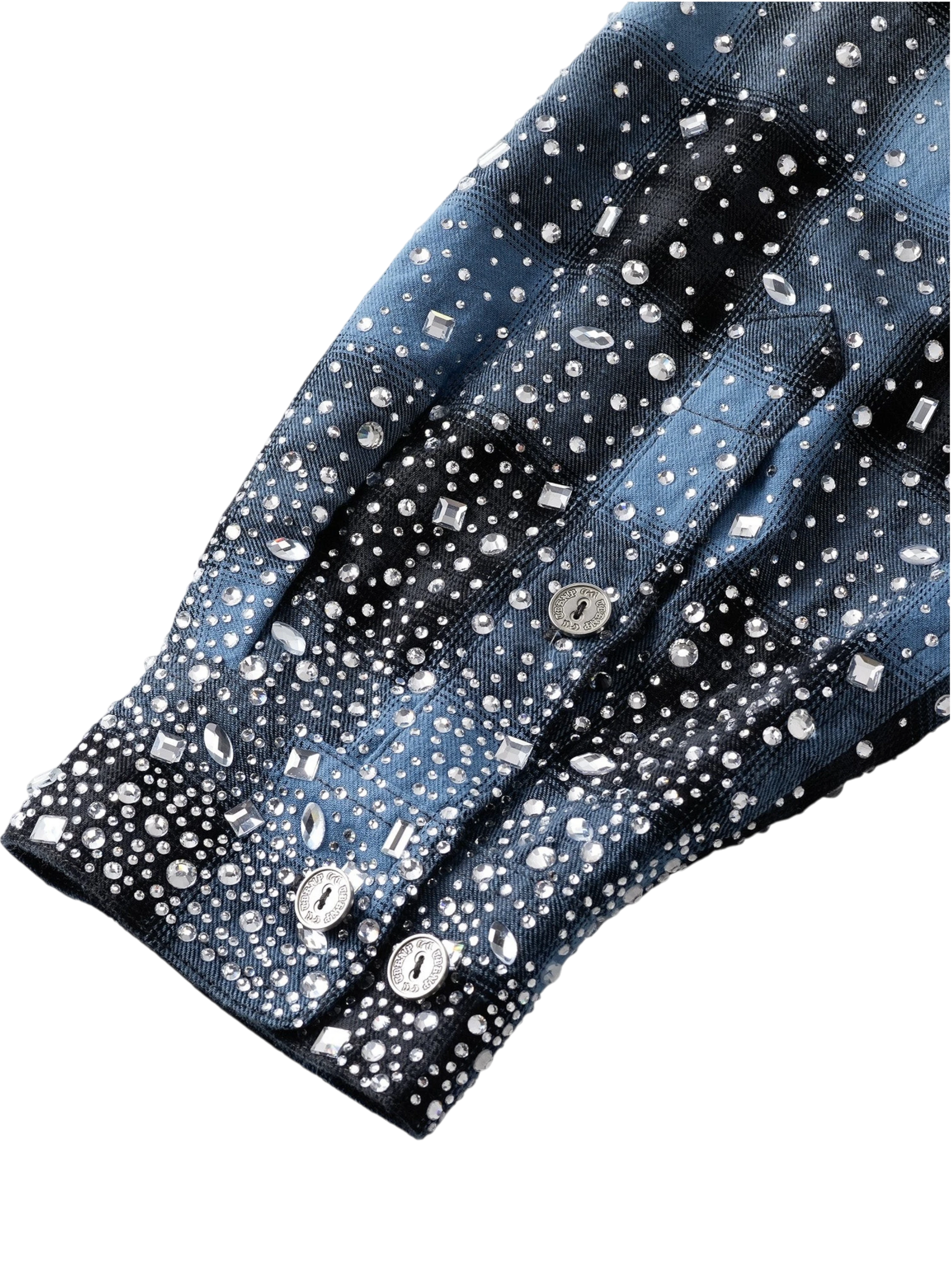 TBHNP Disciple Double Saint rhinestone plaid flannel shirt — men's gothic streetwear button-up