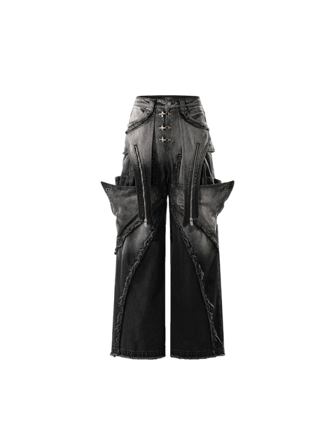 TBHNP Luminous Dawn sculpted bat flare jeans, black — men's streetwear denim
