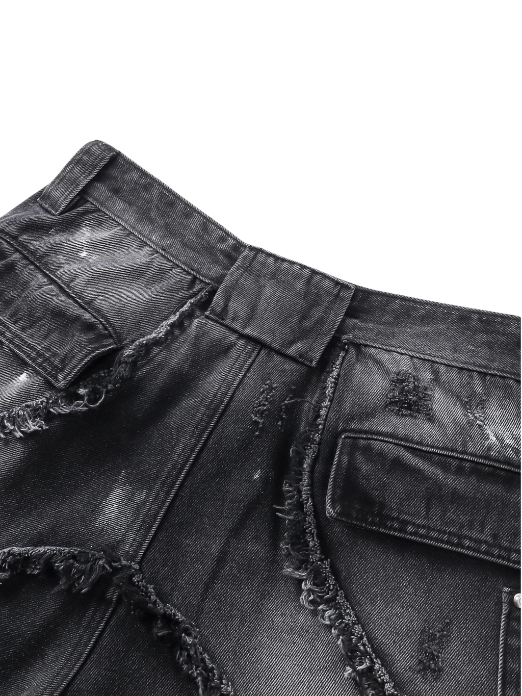 TBHNP Luminous Dawn rivet ribbon baggy jeans, black — men's streetwear denim