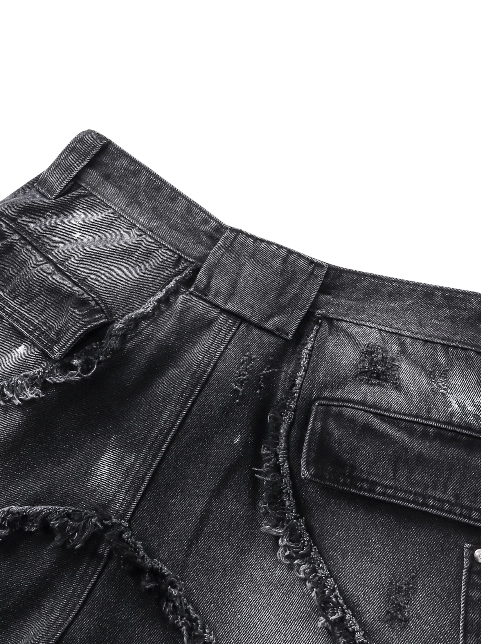 TBHNP Luminous Dawn rivet ribbon baggy jeans, black — men's streetwear denim