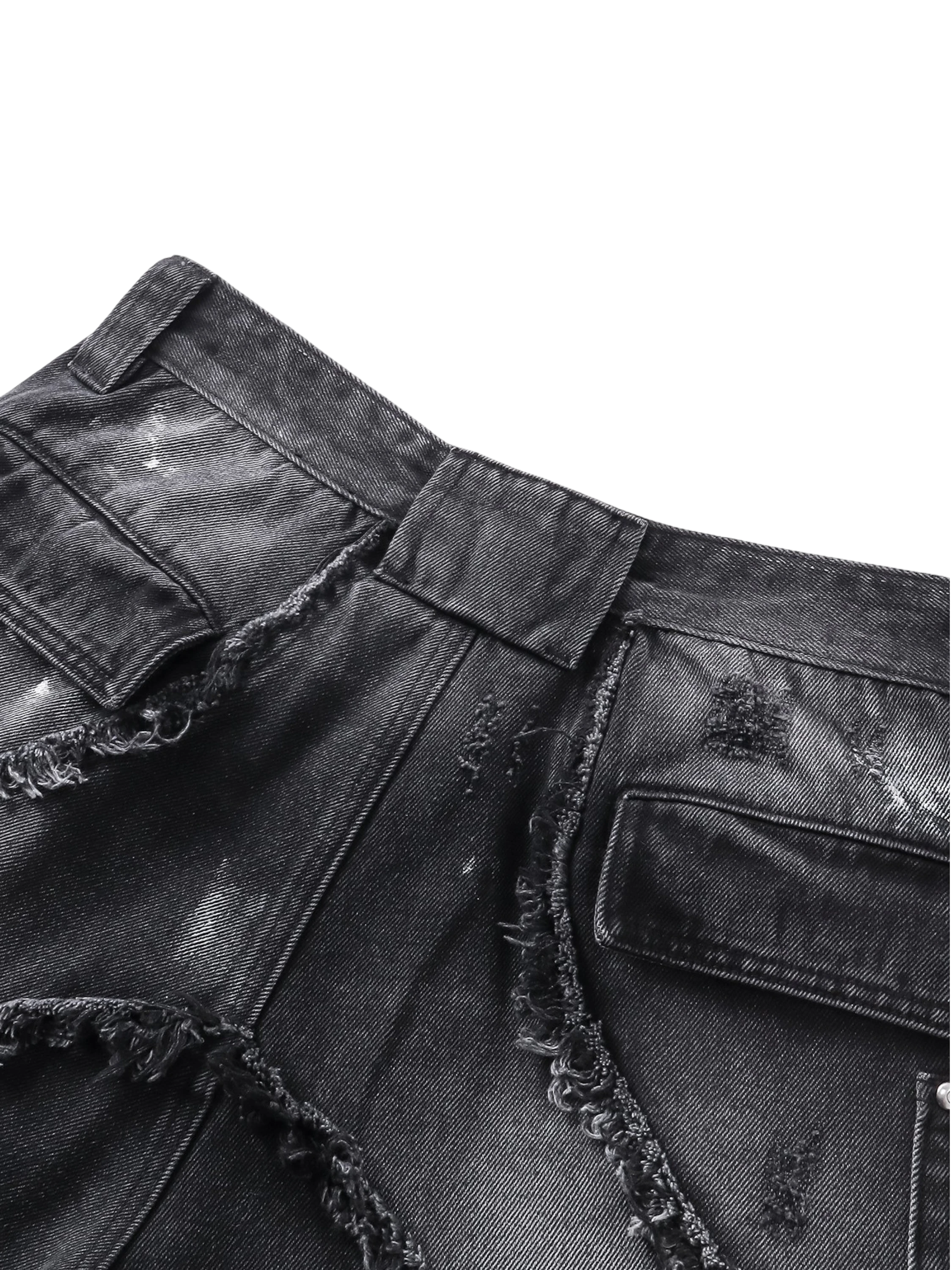 TBHNP Luminous Dawn rivet ribbon baggy jeans, black — men's streetwear denim