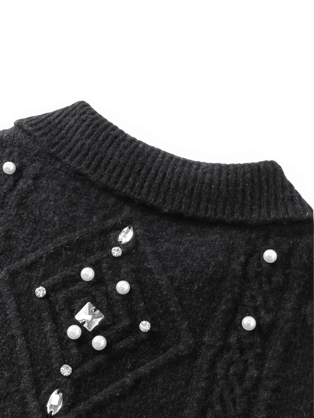 LUMINOUS DAWN RHINESTONE COLLARED KNIT CARDIGAN