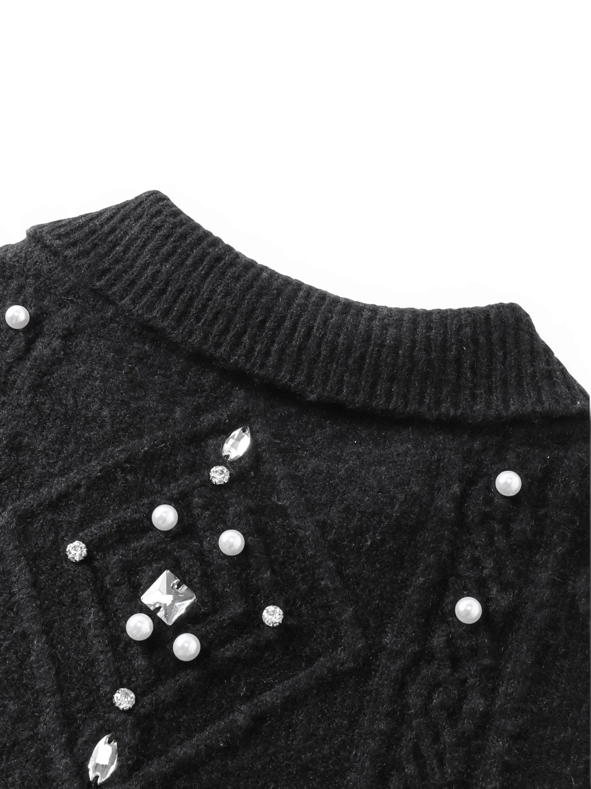 TBHNP Luminous Dawn rhinestone cable-knit cardigan, black — men's streetwear knitwear