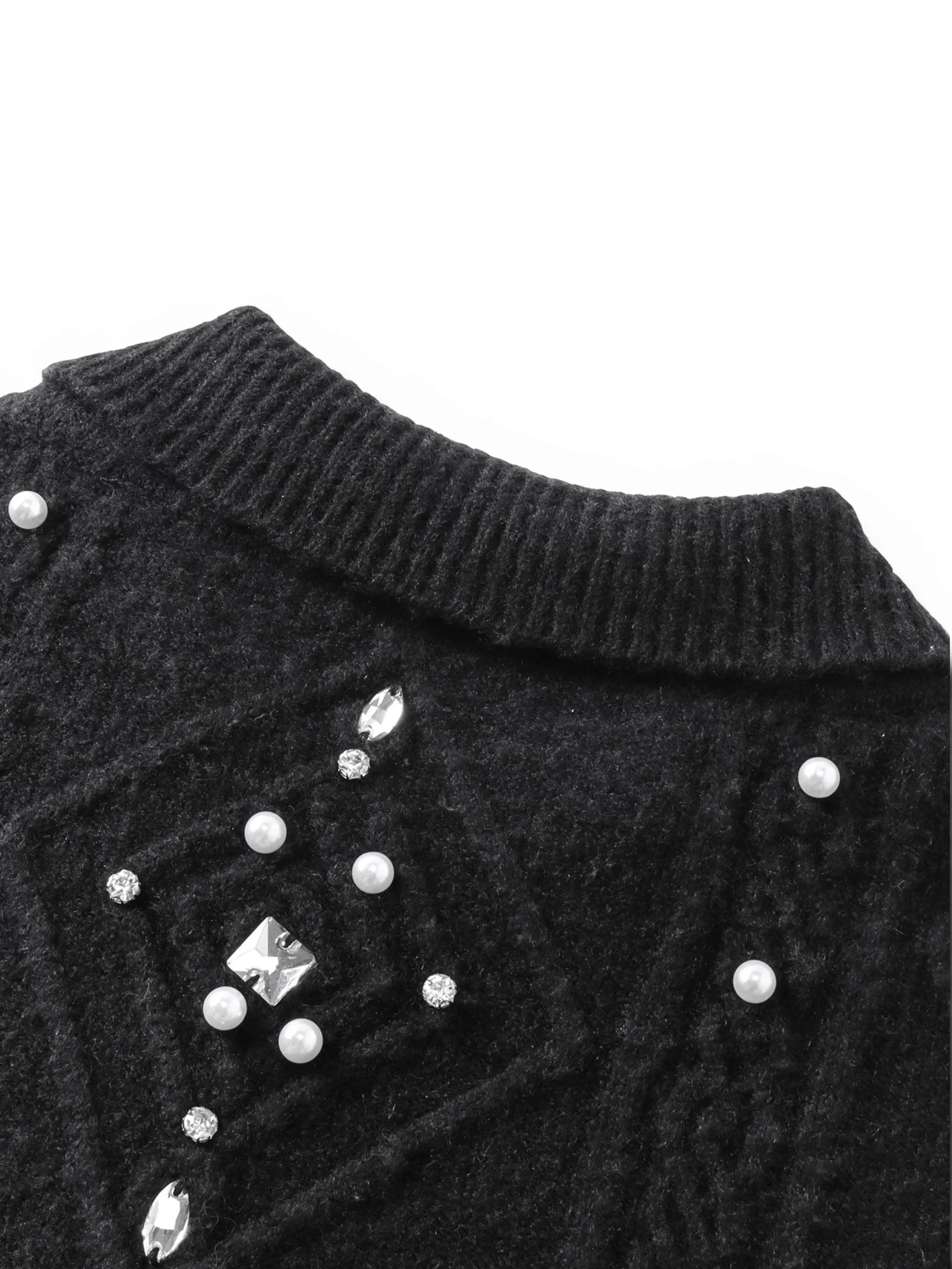 TBHNP Luminous Dawn rhinestone cable-knit cardigan, black — men's streetwear knitwear