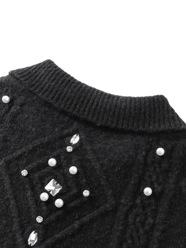 LUMINOUS DAWN RHINESTONE COLLARED CARDIGAN