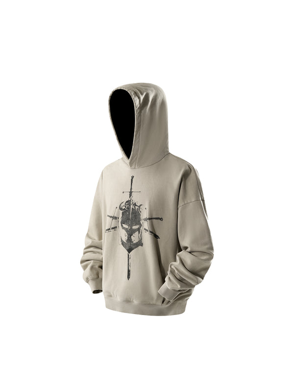 LUMINOUS DAWN KNIGHT AND SWORD PRINTED HOODIE