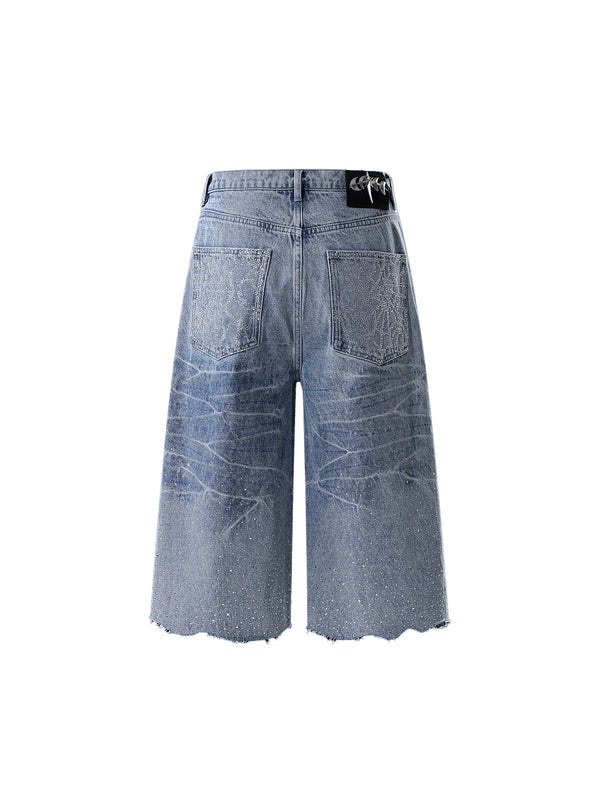 LUMINOUS DAWN RHINESTONE COBWEB  CROPPED JEANS