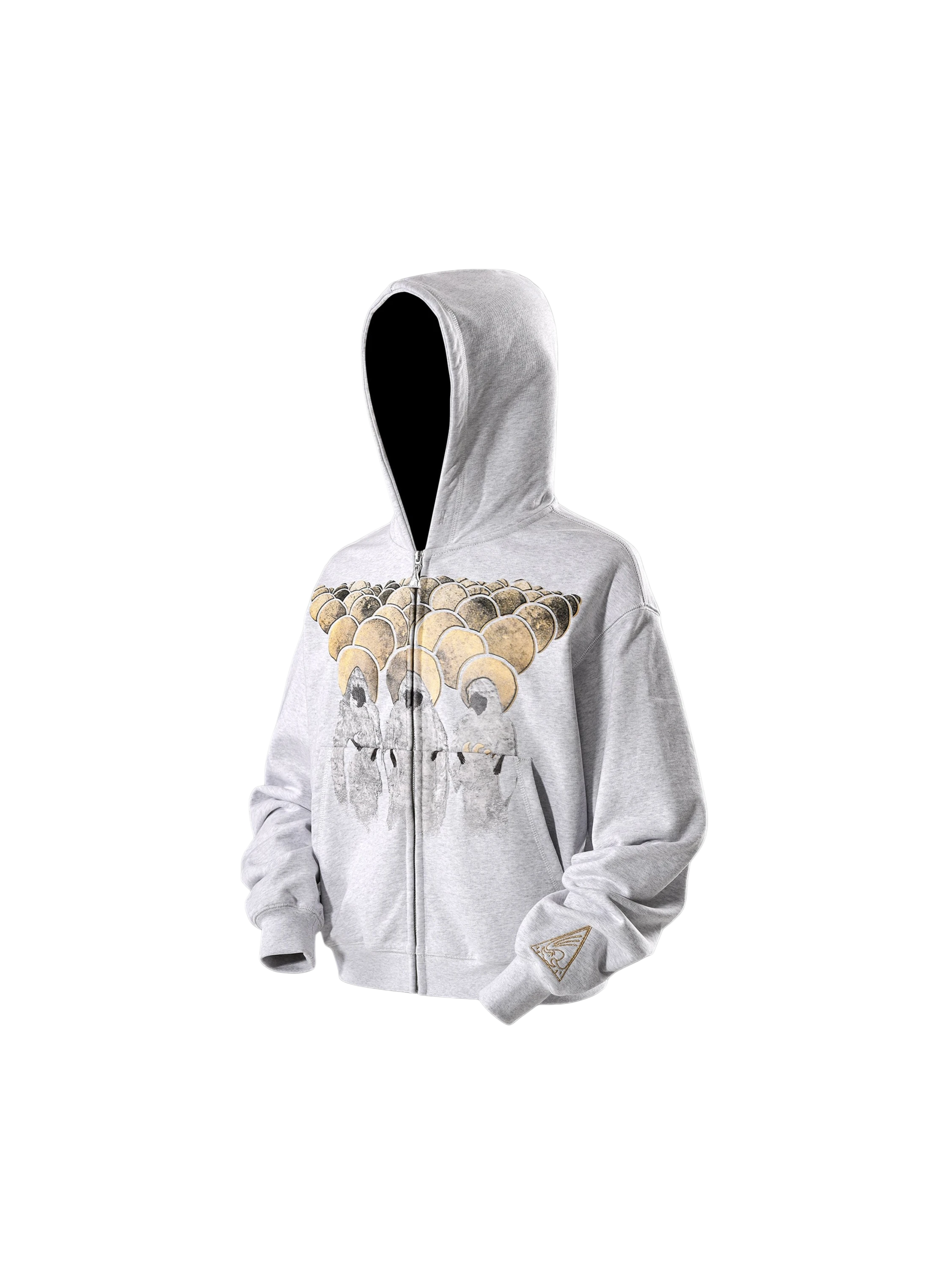 TBHNP Disciple graphic flocked zip-up hoodie, grey — men's streetwear hoodie
